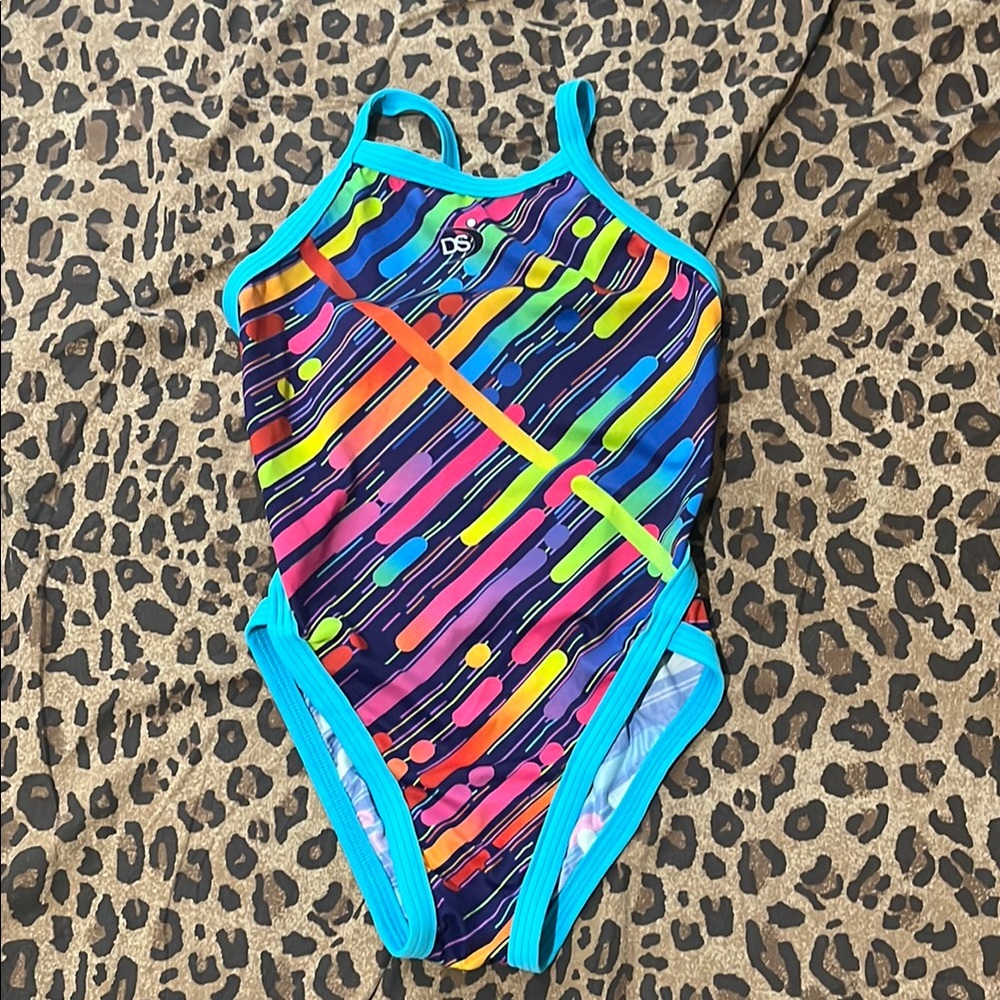 DS girls one piece swimsuit. Size 8. Bought used, never worn. 80’s pattern.
